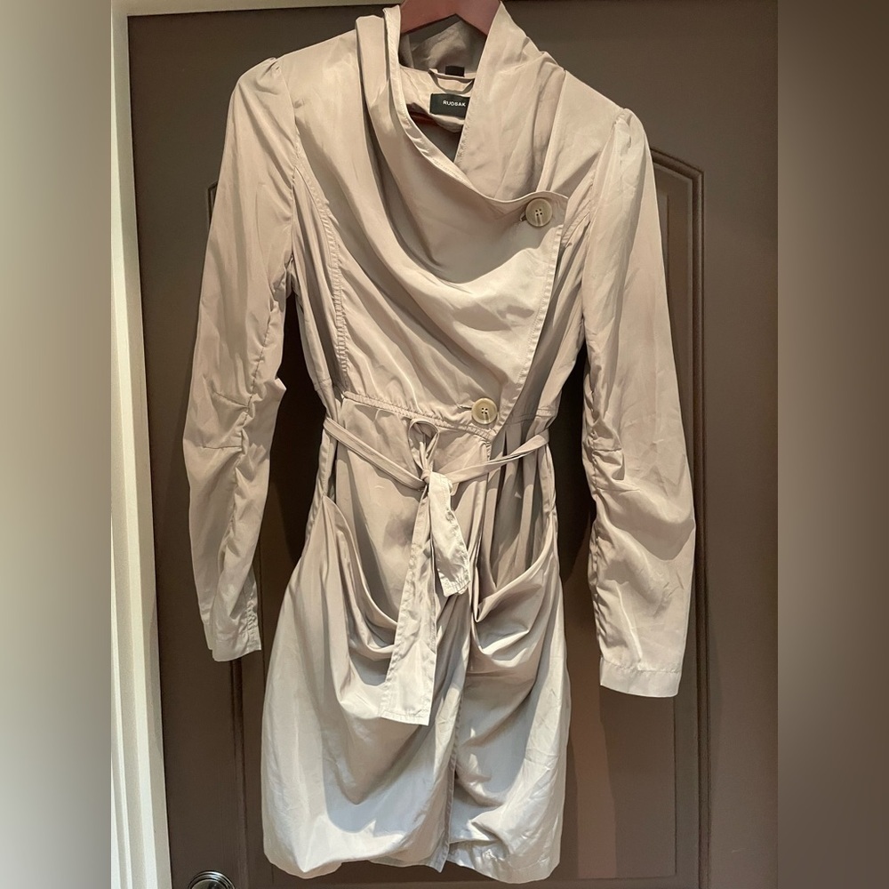 RUDSAK Chino High Draped Collar Water Repellent Nylon Trench Coat Rain Jacket